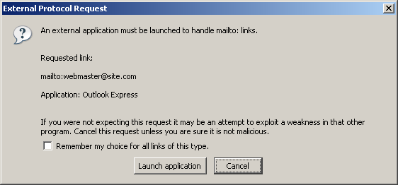 Browser mailto link warning