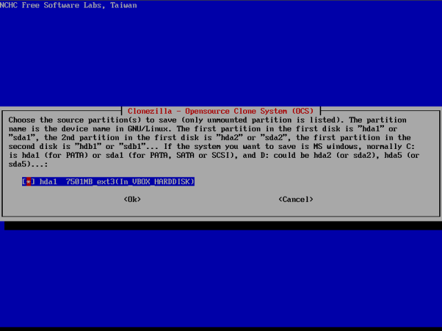 CloneZilla choose source partition