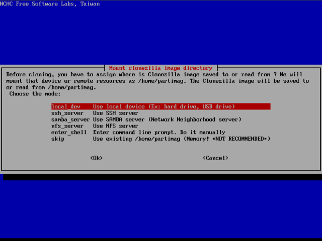 CloneZilla image directory