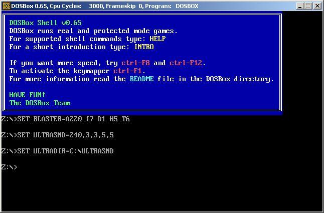 DOSBox welcome screen