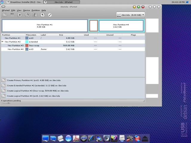 Dreamlinux install 5 gparted