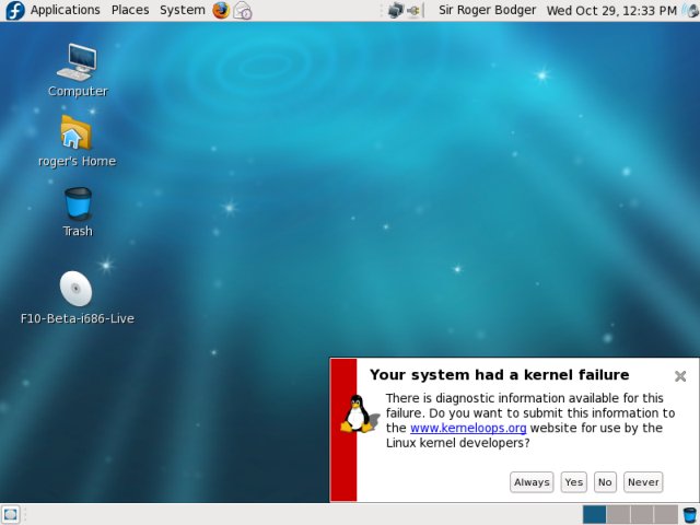 Fedora another kernel failure
