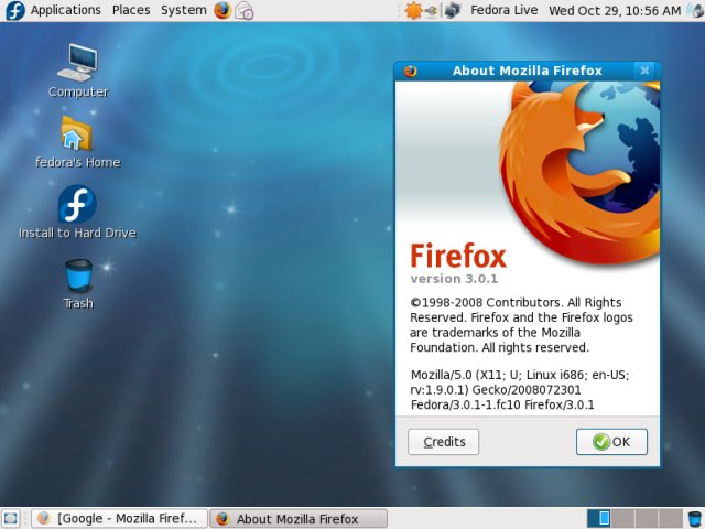 Fedora live firefox
