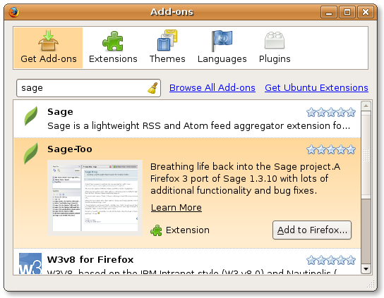 Firefox add-ons sage