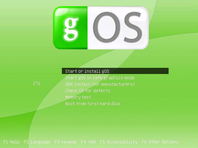 gOS start screen