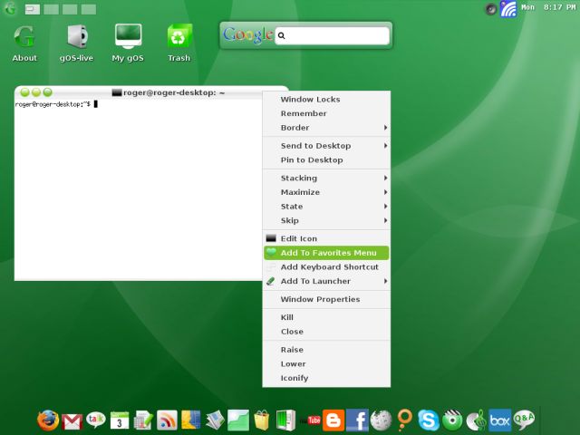 gOS terminal add to favorites