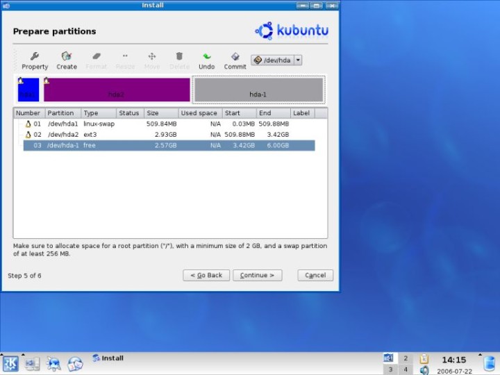 Kubuntu root created create home partition