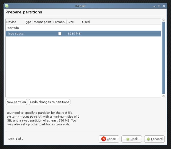 Linux Mint partitioning new partition