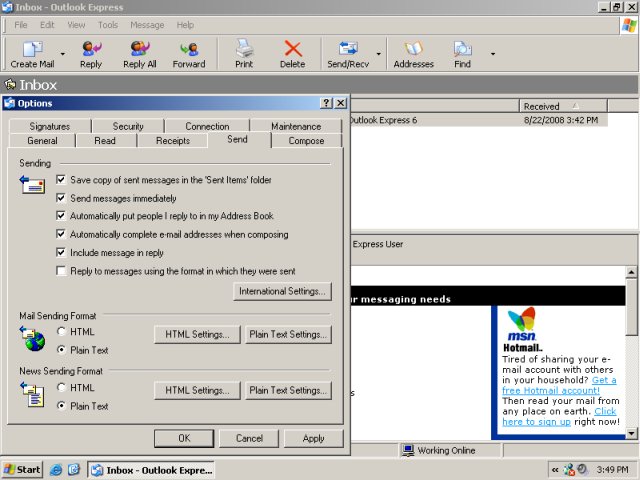 Mail security tools send tab