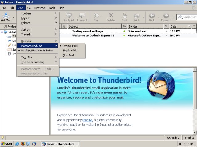 Mail security Thunderbird disable html