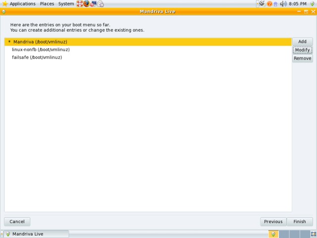 Mandriva boot menu changed