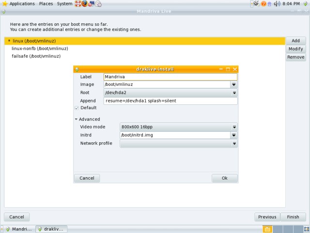 Mandriva boot menu modify