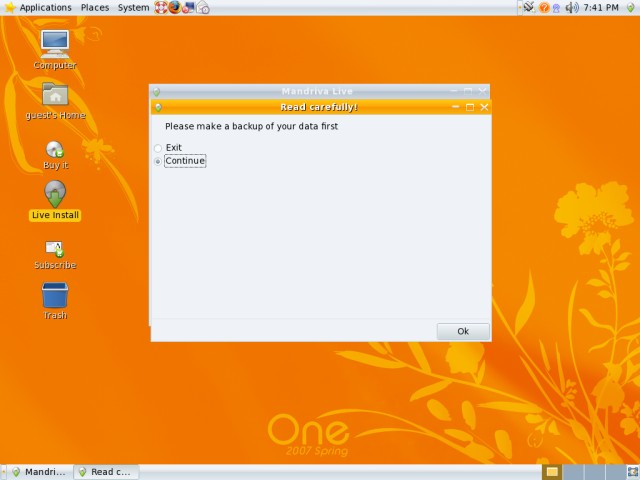 Mandriva partitioning backup message