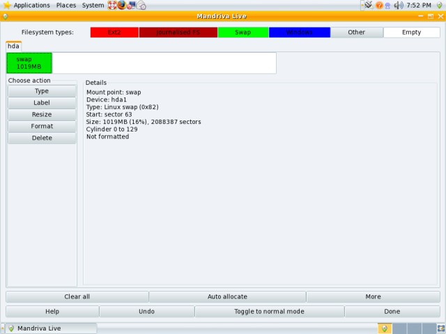 Mandriva partitioning swap created