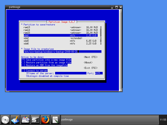 PartImage choose partition