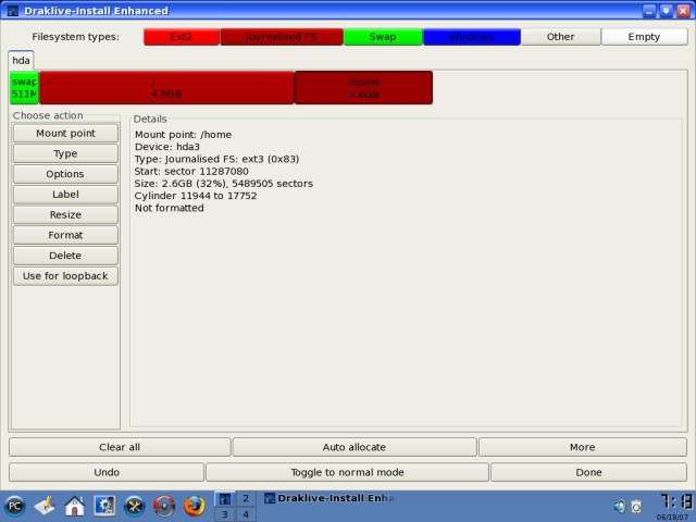 PCLinuxOS partitioning finished