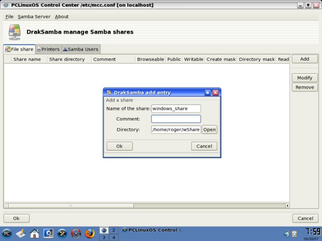 PCLinuxOS Samba configure new share