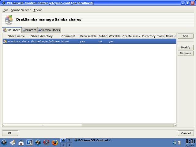 PCLinux Samba share modified