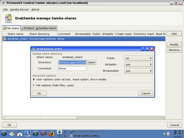 PCLinuxOS Samba modify share