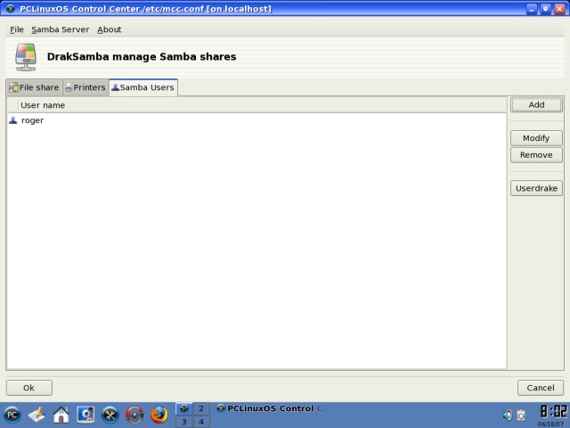 PCLinuxOS Samba user created