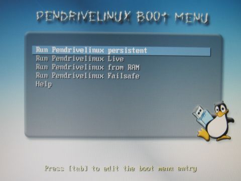 Pendrivelinux boot menu