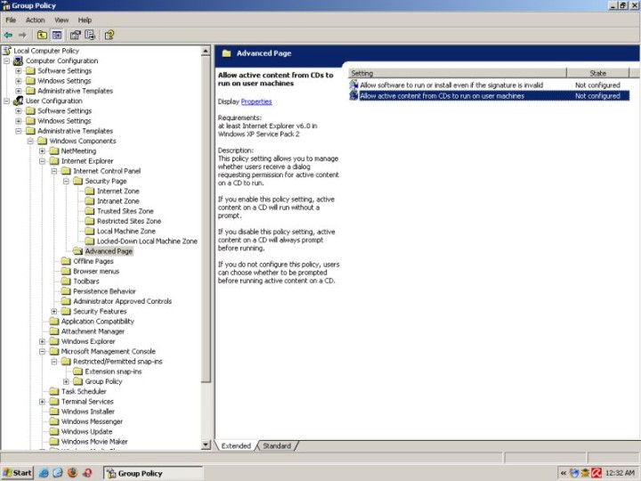 Policies disable active content