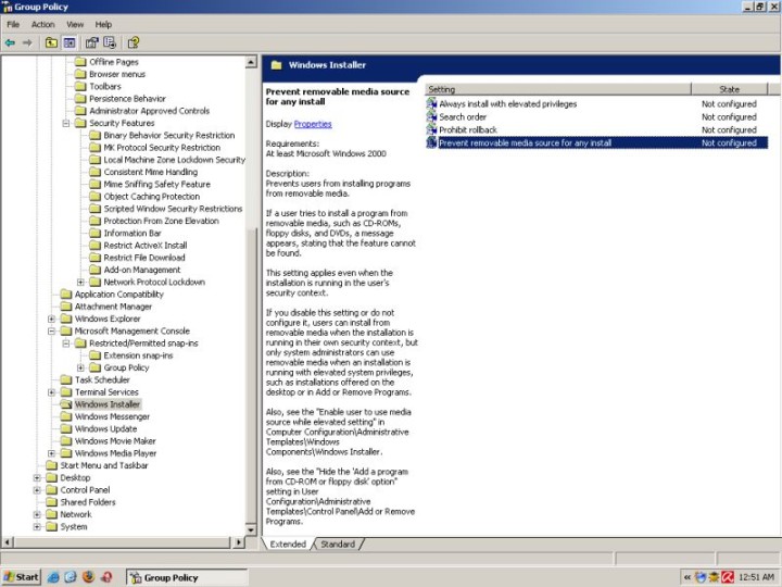 Policies prevent removable media source install