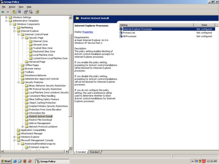Policies restrict activex install