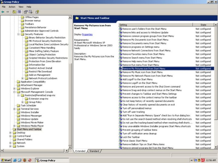 Policies start menu & taskbar configuration