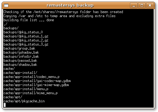 Remastersys backup running