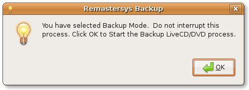 Remastersys GUI backup start