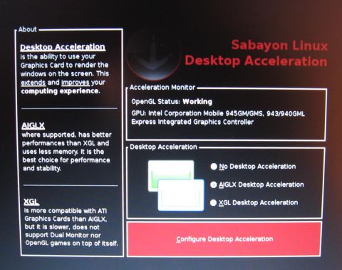 Sabayon 3D acceleration options