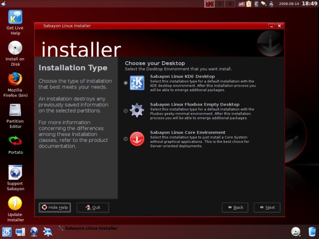 Sabayon choose desktop