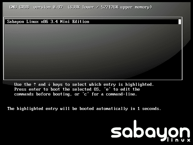 Sabayon GRUB menu