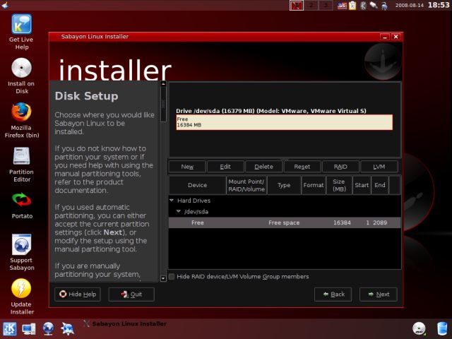 Sabayon partitioning remove default