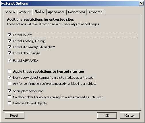 Firefox Noscript options