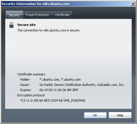 Secure connection - Opera details