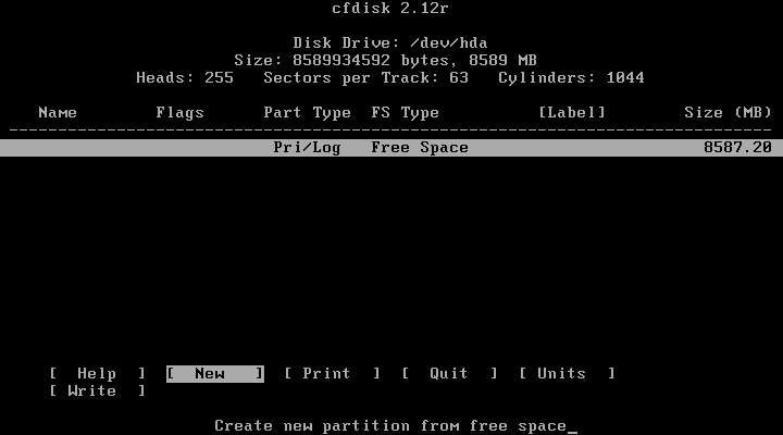 Slackware cfdisk new partition