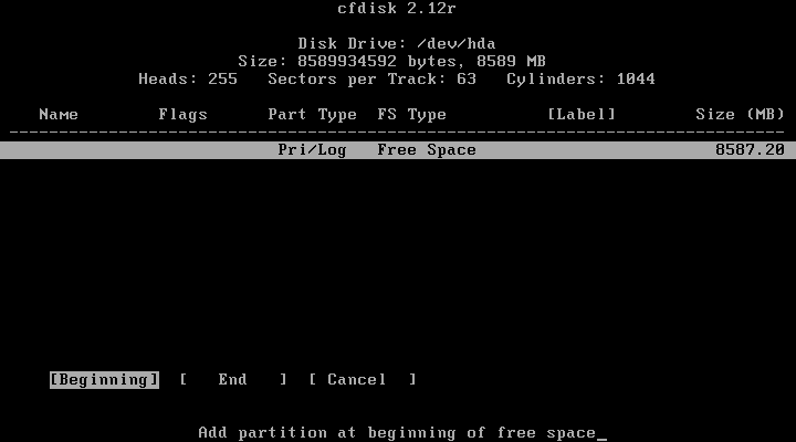 Slackware cfdisk new partition where