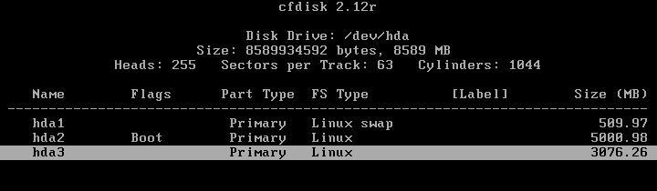 Slackware cfdisk partitions made