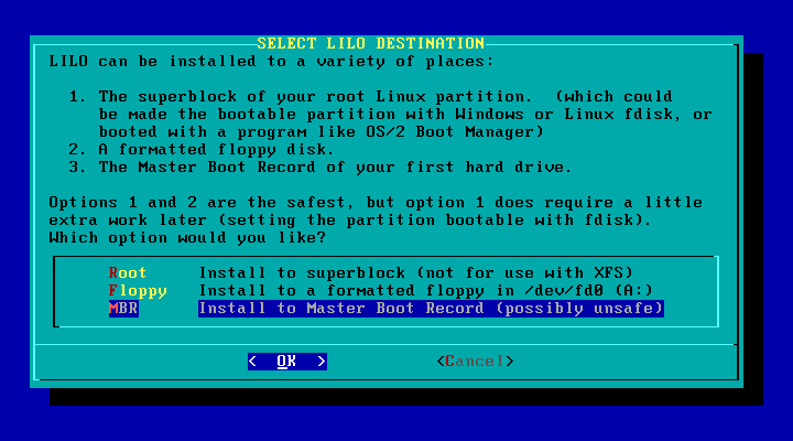 Slackware LILO destination