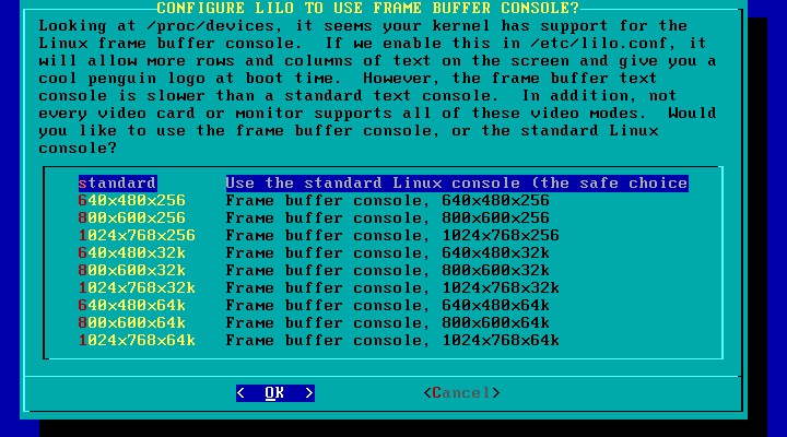 Slackware LILO frame buffer console