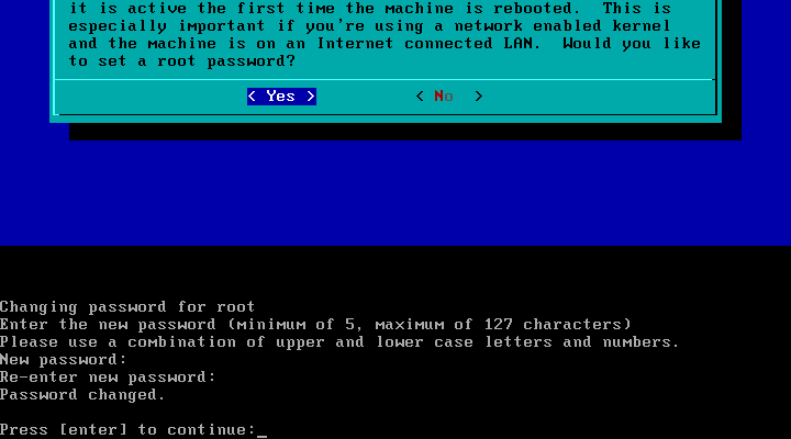 Slackware root password confirm