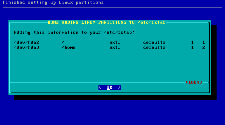 Slackware setup partitioning done