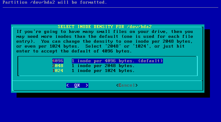 Slackware setup root inode density
