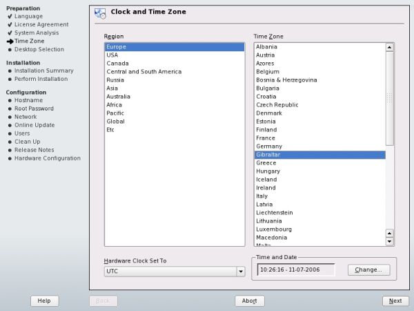 SUSE clock and time zone
