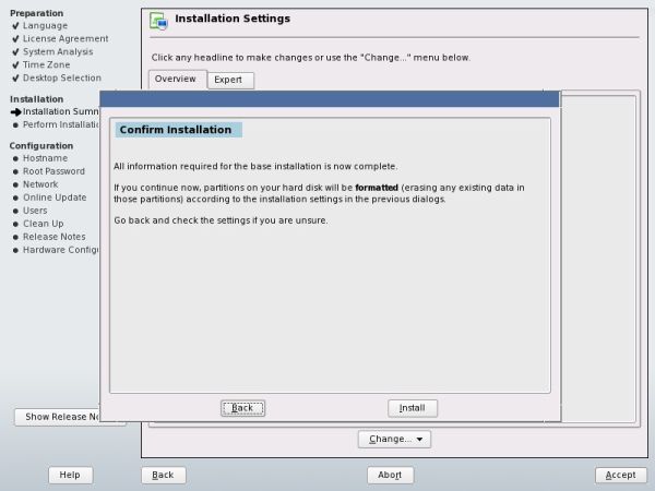SUSE confirm installation