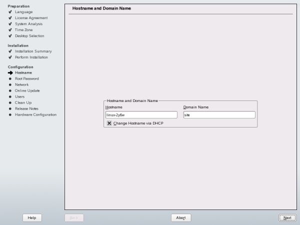SUSE hostname and domain name