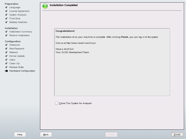 SUSE installation completed