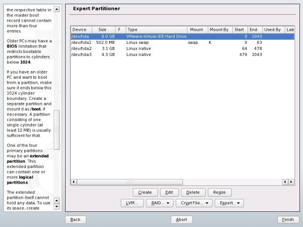 SUSE expert partitioner